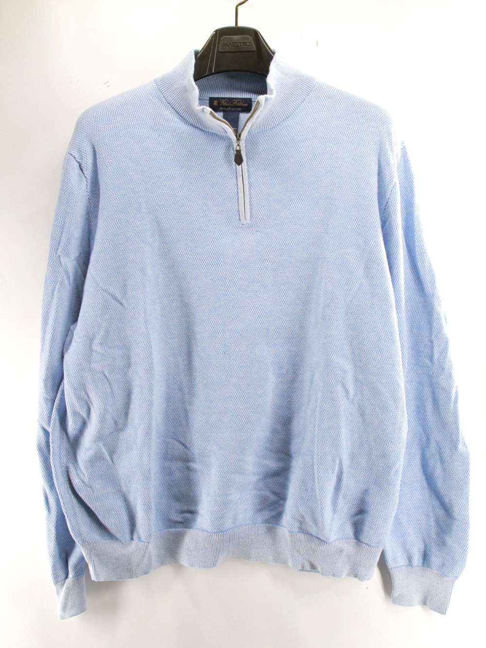 Brooks Brothers Sweater Mens XL Blue Supima Cotton 1/4 Zip Mock Neck Pullover